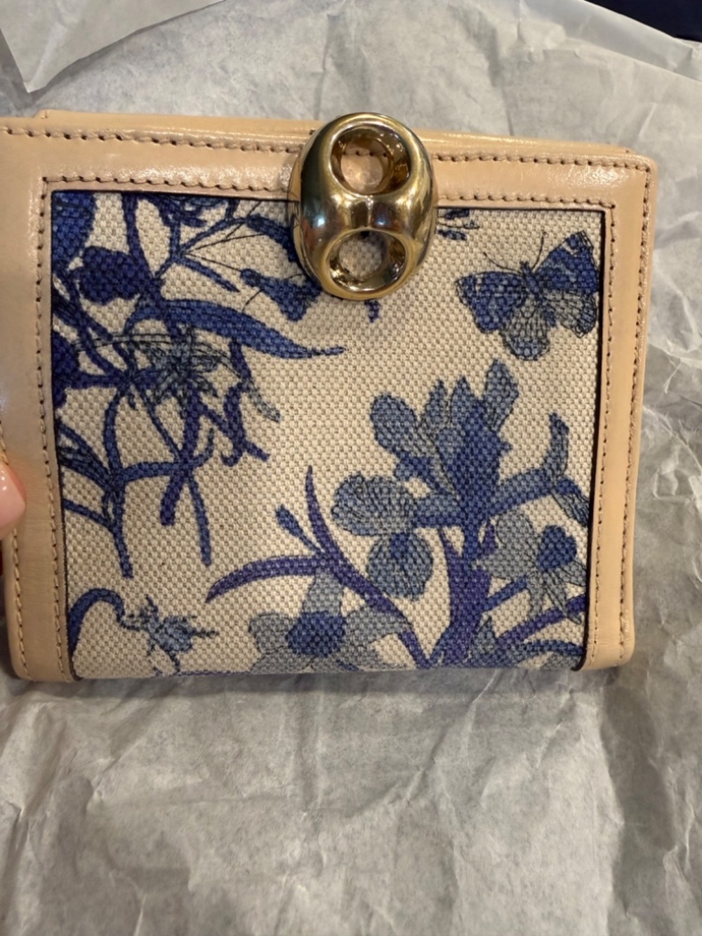 Gucci Flora Wave 159917 Blue Floral Canvas Compact Wallet Vintage Italy